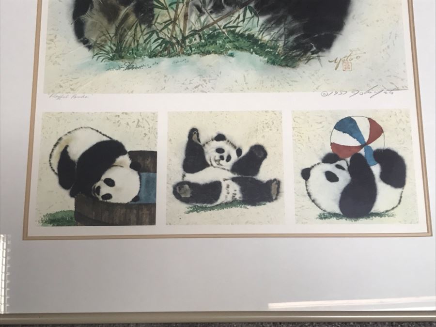 Pair Of Artist Signed Prints By John Yato Titled 'Playful Panda' And 'Carefree Days Of Youth' Framed [Photo 4]