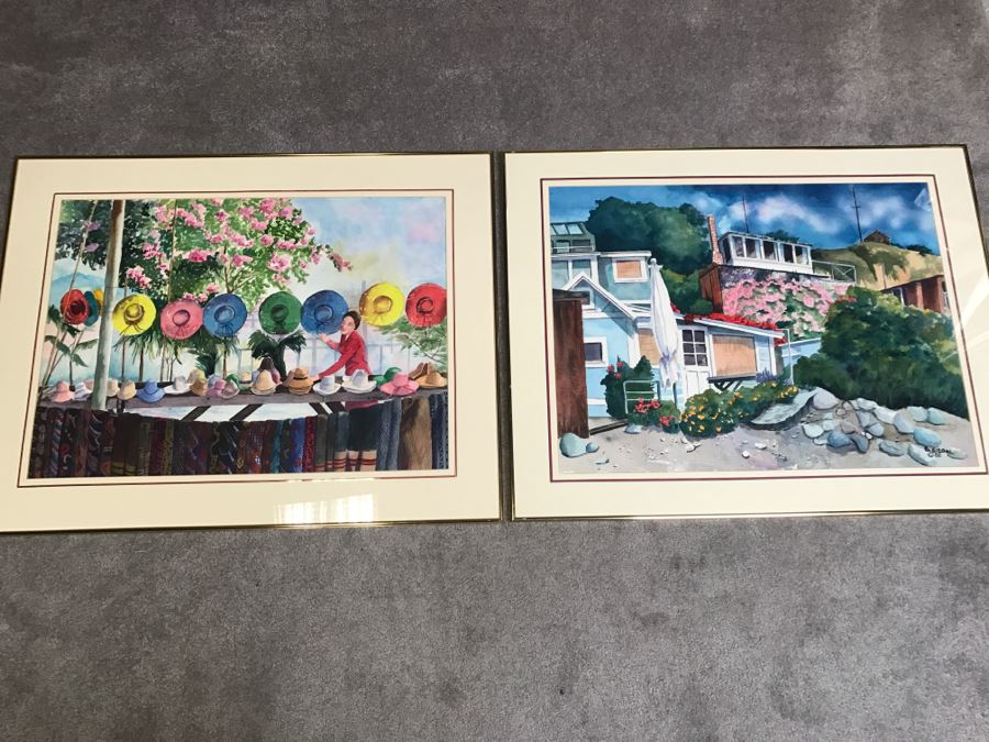 Pair Of Original Watercolors By Barbara L Siegal Framed