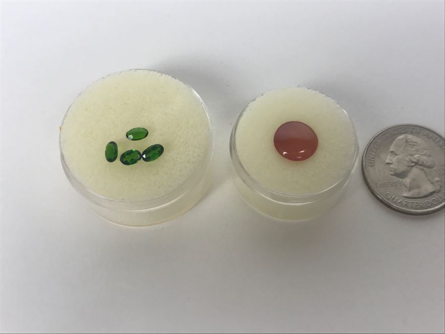 Chrome Diopside Gemstones 5X3 1TW And Round Red Rhodocrosite 3.5Ct 10MM [Photo 4]