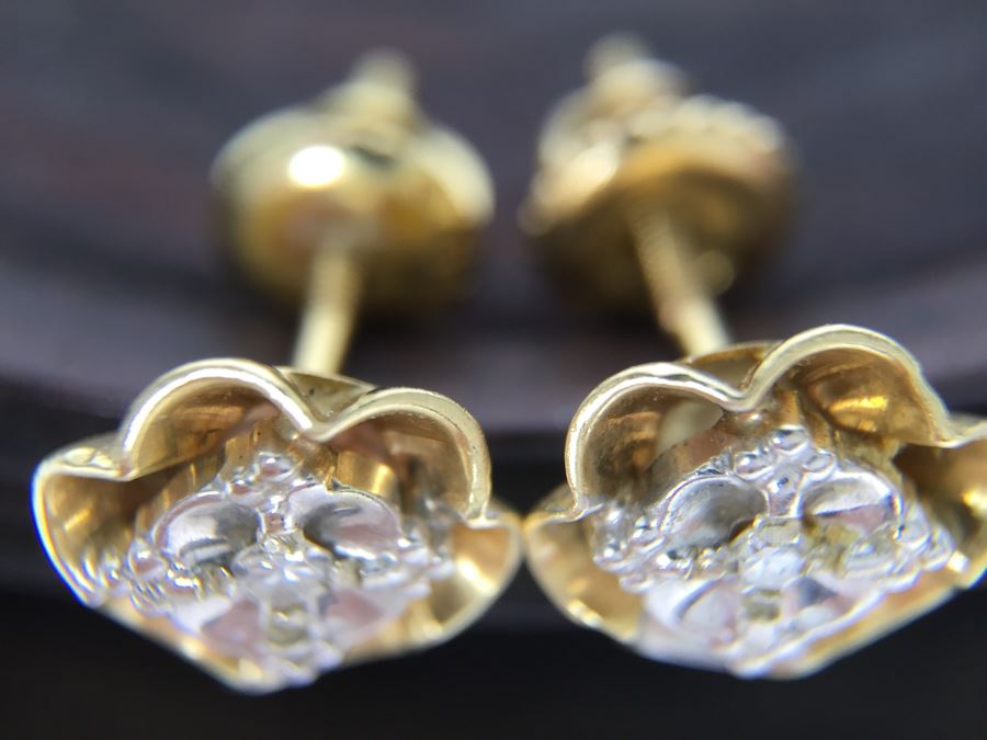 14K Yellow Gold .10Pt TW Diamond Screwback Earrings 2g [Photo 9]