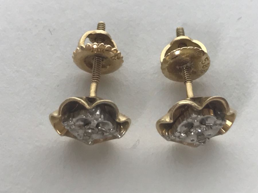 14K Yellow Gold .10Pt TW Diamond Screwback Earrings 2g [Photo 3]