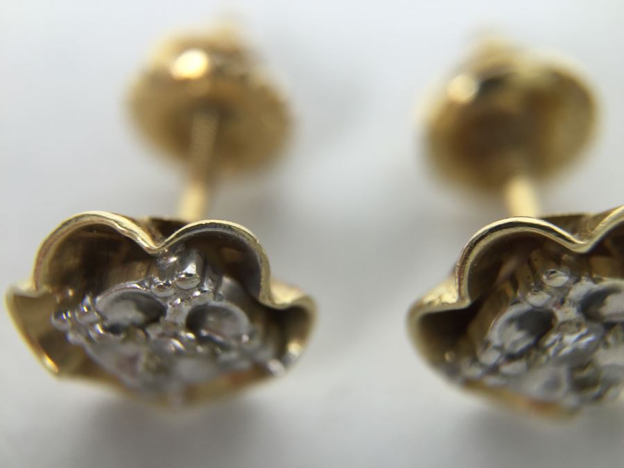 14K Yellow Gold .10Pt TW Diamond Screwback Earrings 2g [Photo 7]
