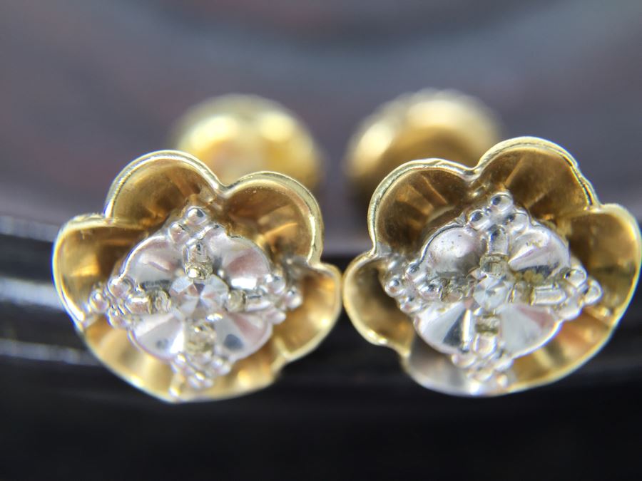 14K Yellow Gold .10Pt TW Diamond Screwback Earrings 2g [Photo 8]