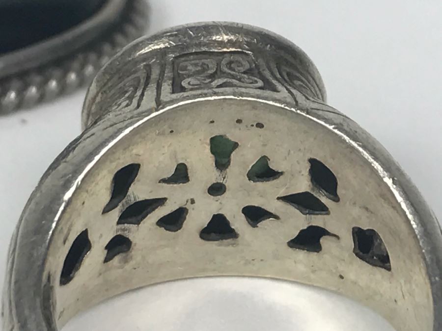 Vintage Sterling Silver Ring With Green Stone And Sterling Silver Black Onyx Pendant 21.2g [Photo 11]