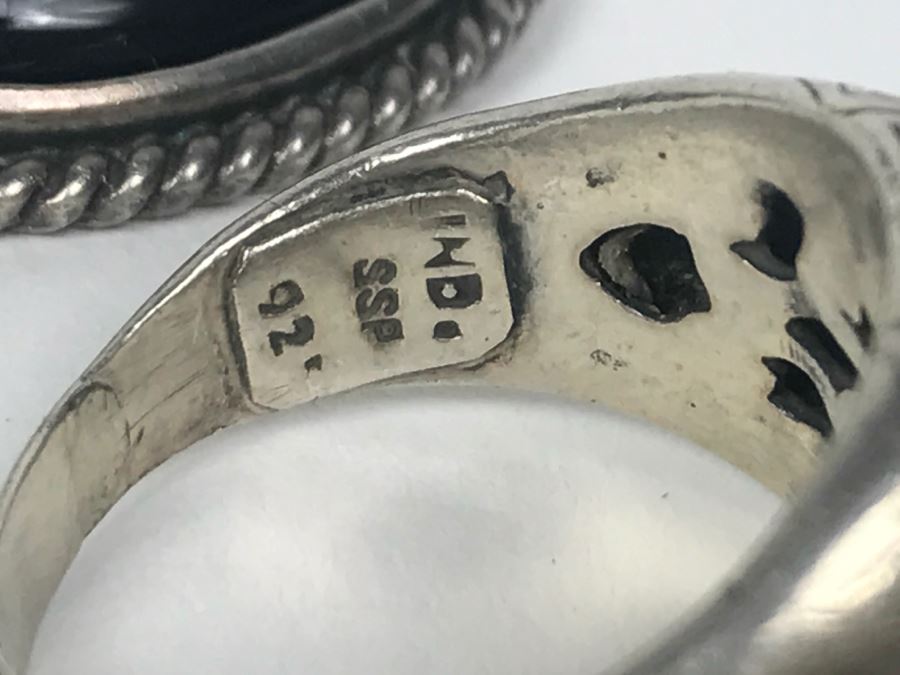 Vintage Sterling Silver Ring With Green Stone And Sterling Silver Black Onyx Pendant 21.2g [Photo 10]