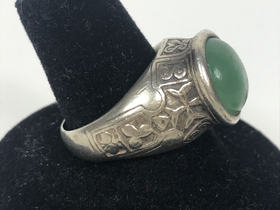Vintage Sterling Silver Ring With Green Stone And Sterling Silver Black Onyx Pendant 21.2g [Photo 8]