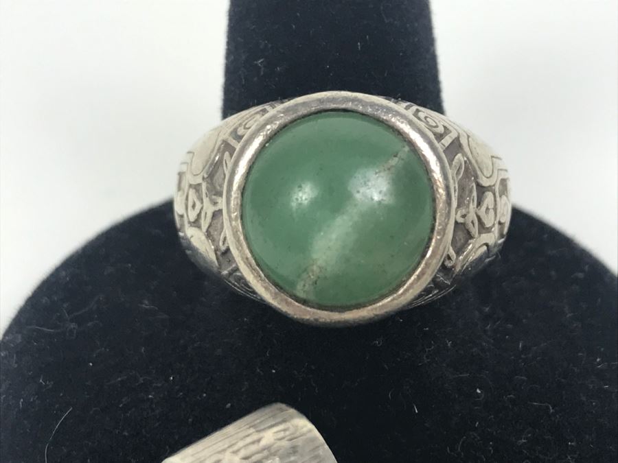 Vintage Sterling Silver Ring With Green Stone And Sterling Silver Black Onyx Pendant 21.2g [Photo 5]