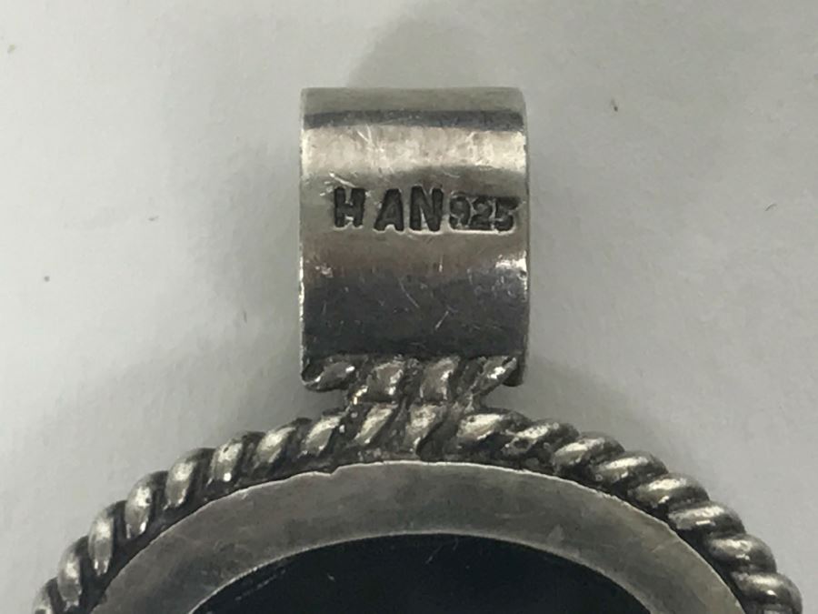 Vintage Sterling Silver Ring With Green Stone And Sterling Silver Black Onyx Pendant 21.2g [Photo 12]