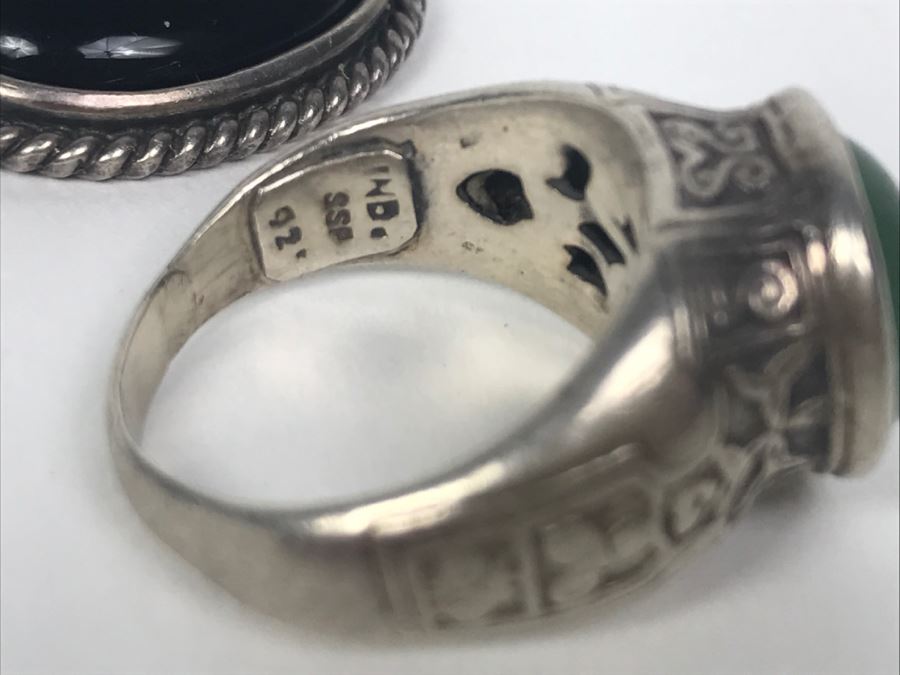 Vintage Sterling Silver Ring With Green Stone And Sterling Silver Black Onyx Pendant 21.2g [Photo 9]