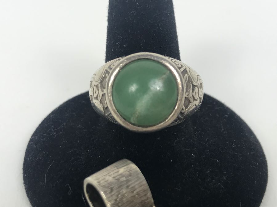 Vintage Sterling Silver Ring With Green Stone And Sterling Silver Black Onyx Pendant 21.2g [Photo 4]