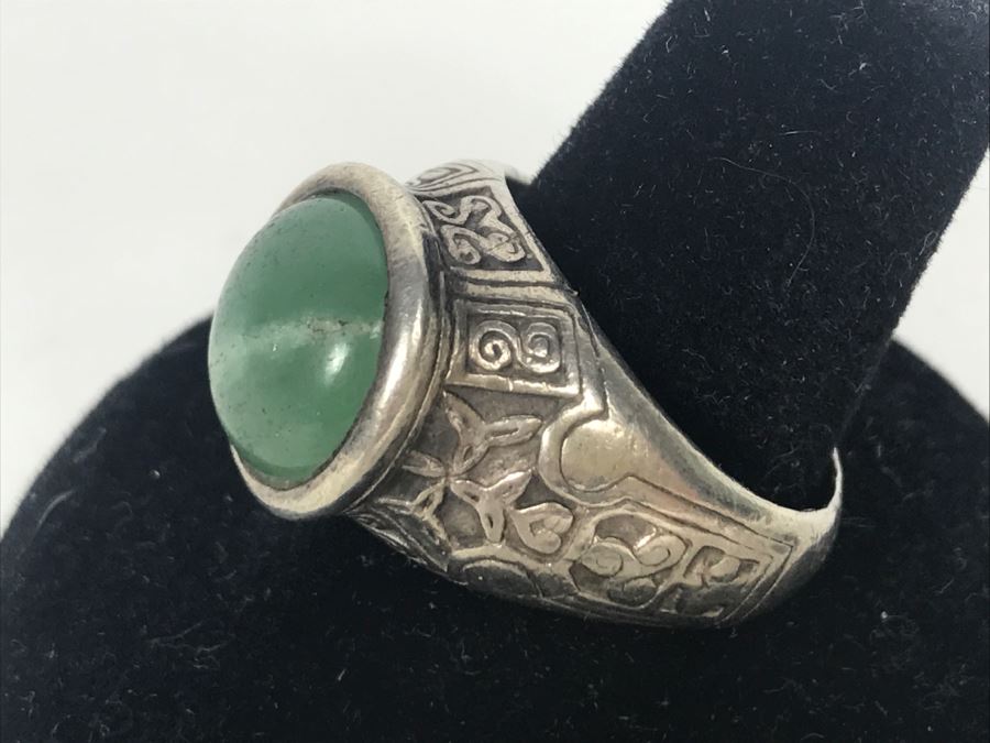 Vintage Sterling Silver Ring With Green Stone And Sterling Silver Black ...