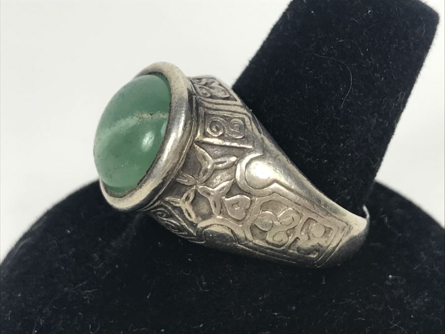 Vintage Sterling Silver Ring With Green Stone And Sterling Silver Black ...