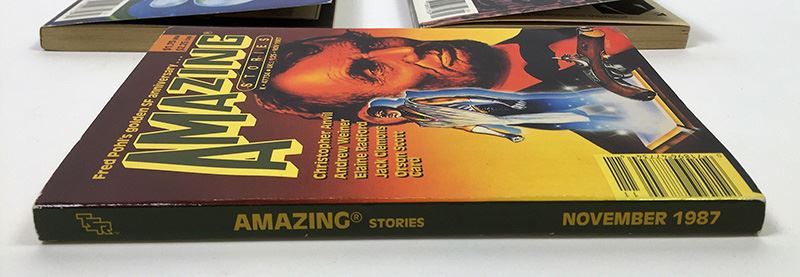 Amazing Stories - Multiple Signatures: Nov 1987 - Signed by Frederik Pohl; July 1990 - Signed by Robert Silverberg, M. Shayne Bell & David Brin; Sept 1990 - Signed by Robert Silverberg & Susan Shwartz [Photo 18]