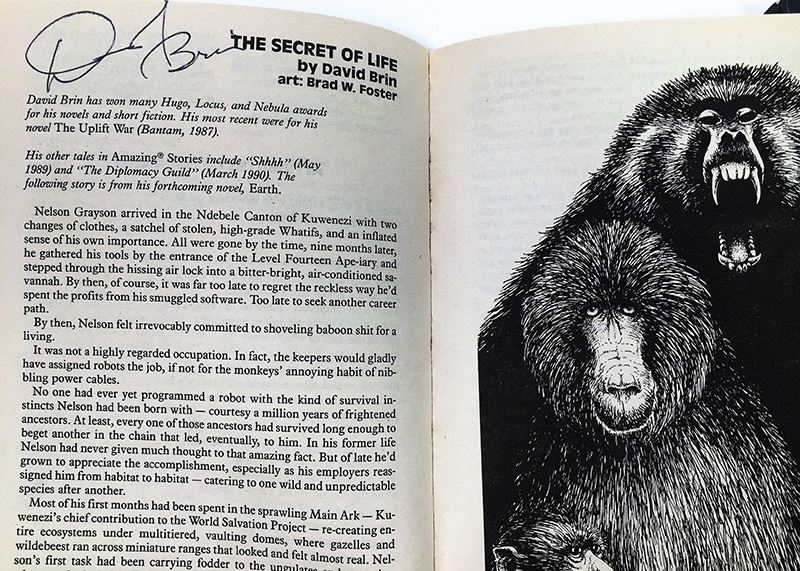 Amazing Stories - Multiple Signatures: Nov 1987 - Signed by Frederik Pohl; July 1990 - Signed by Robert Silverberg, M. Shayne Bell & David Brin; Sept 1990 - Signed by Robert Silverberg & Susan Shwartz [Photo 11]