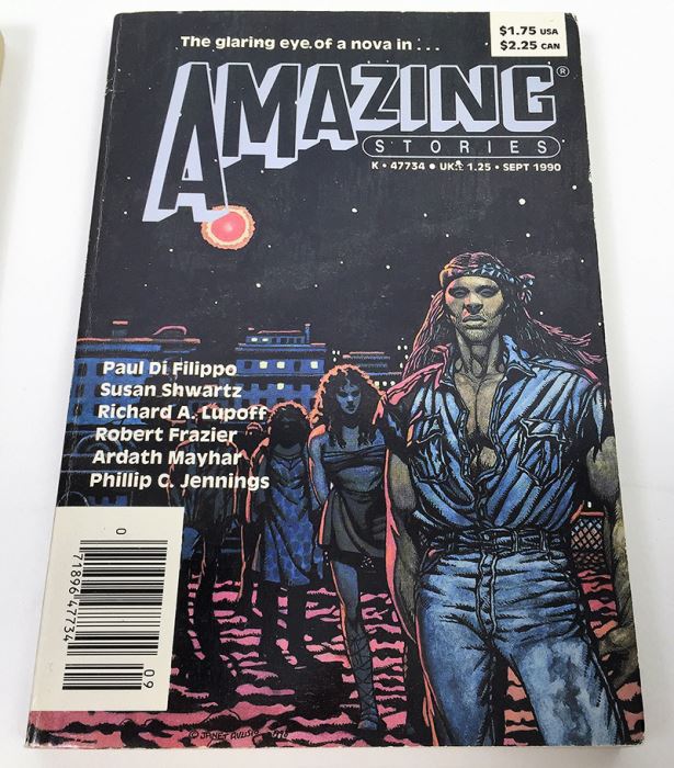 Amazing Stories - Multiple Signatures: Nov 1987 - Signed by Frederik Pohl; July 1990 - Signed by Robert Silverberg, M. Shayne Bell & David Brin; Sept 1990 - Signed by Robert Silverberg & Susan Shwartz [Photo 3]