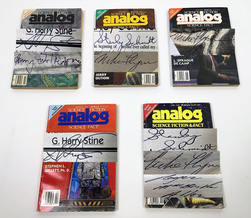 Analog Science Fiction and Fact Magazine - Multiple Signatures: G. Harry Stine, Harry Turtledove, Stanley Schmidt, Michael F. Flynn & Roger MacBride Allen [Photo 1]