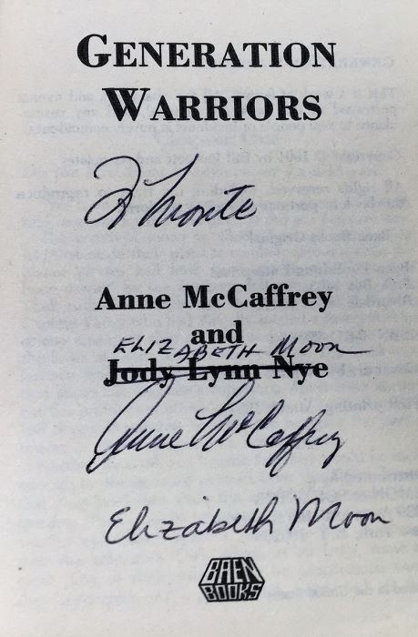 Anne McCaffrey Collection: Crisis on Doona, Sassinak, Generation Warriors, Dragonharper & Dragonfire (Pern/Crossroads Adventure) - Signed by Anne McCaffrey, Jody Lynn Nye & Elizabeth Moon [Photo 20]