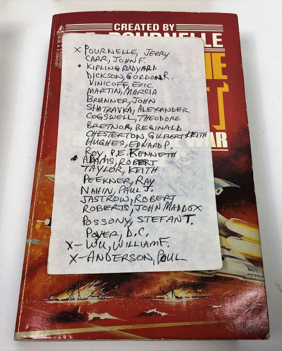 J.E. Pournelle Collection: There Will Be War Series (Book 1-4): There Will Be War, Men of War, Blood and Iron & Day of the Tyrant - Multiple Signatures: J.E. Pournelle, Larry Niven, Poul Anderson, Joe Haldeman, William F. Wu, Joel Rosenberg & Jack Vance [Photo 36]