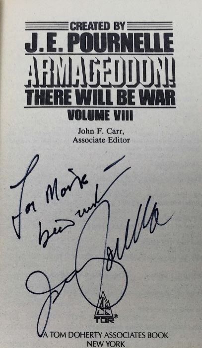 J.E. Pournelle Collection: There Will Be War Series (Book 5-9): Warrior, Guns of Darkness, Call to Battle!, Armageddon & After Armageddon - Multiple Signatures: J.E. Pournelle, William F. Wu, Harry Turtledove, Gregory Benford, Ben Bova, Dean Ing, etc. [Photo 41]