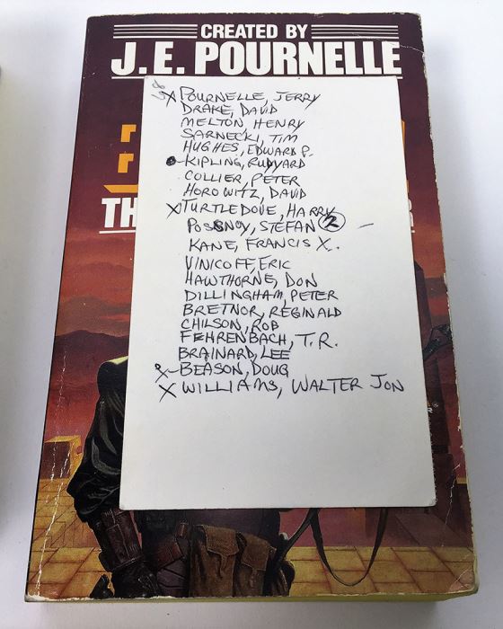 J.E. Pournelle Collection: There Will Be War Series (Book 5-9): Warrior, Guns of Darkness, Call to Battle!, Armageddon & After Armageddon - Multiple Signatures: J.E. Pournelle, William F. Wu, Harry Turtledove, Gregory Benford, Ben Bova, Dean Ing, etc. [Photo 25]