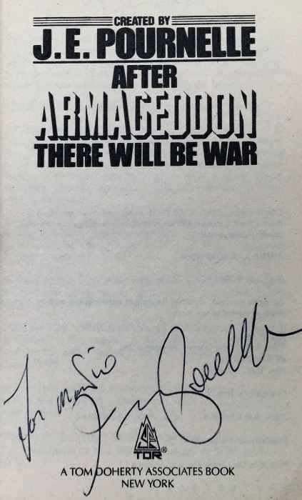 J.E. Pournelle Collection: There Will Be War Series (Book 5-9): Warrior, Guns of Darkness, Call to Battle!, Armageddon & After Armageddon - Multiple Signatures: J.E. Pournelle, William F. Wu, Harry Turtledove, Gregory Benford, Ben Bova, Dean Ing, etc. [Photo 57]