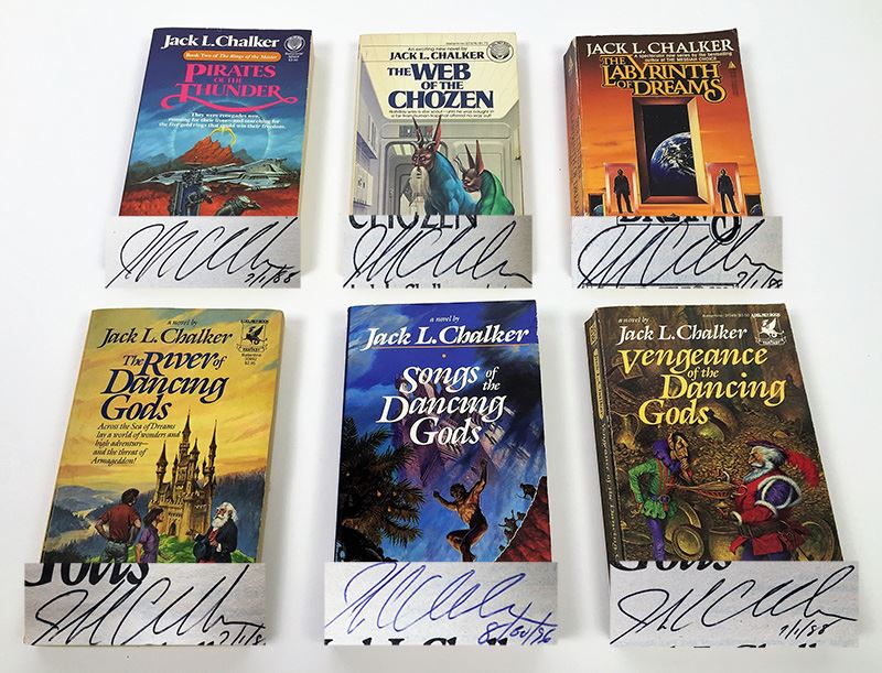 Jack L. Chalker Collection: The River of the Dancing Gods, Songs of the Dancing Gods & Vengeance of the Dancing Gods; Pirates of Thunder, The Web of the Chozen & The Labyrinth of Dreams - Signed by Jack L. Chalker