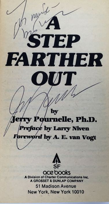 Jerry Pournelle Collection: A Step Farther Out, Janissaries, Exiles to Glory, High Justice & Birth of Fire (Laser Books 23) - Signed by Jerry Pournelle [Photo 9]
