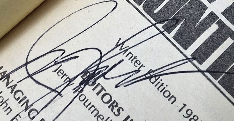Jerry Pournelle & Jim Baen Collection: Far Frontiers Magazine: Vol I, III, IV, VI & VII - Multiple Signatures: Jerry Pournelle, Jim Baen, Norman Spinrad, Larry Niven, Ben Bova, Vernor Vinge, John Dalmas, S.M. Stirling, G. Harry Stine, etc. [Photo 36]