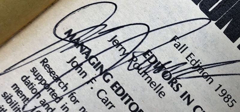 Jerry Pournelle & Jim Baen Collection: Far Frontiers Magazine: Vol I, III, IV, VI & VII - Multiple Signatures: Jerry Pournelle, Jim Baen, Norman Spinrad, Larry Niven, Ben Bova, Vernor Vinge, John Dalmas, S.M. Stirling, G. Harry Stine, etc. [Photo 23]