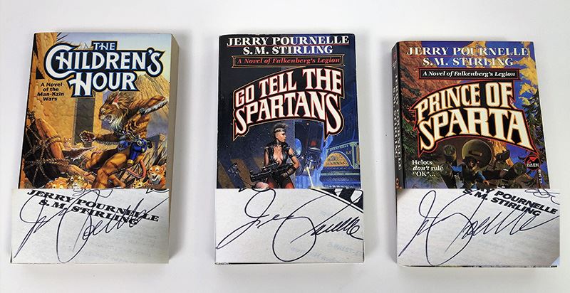 Jerry Pournelle & S.M. Stirling Collection: Go Tell the Spartans & Prince of Sparta (Falkenberg's Legion Series); The Children's Hour (Man-Kzin Wars Series) - Signed by S.M. Stirling & Jerry Pournelle