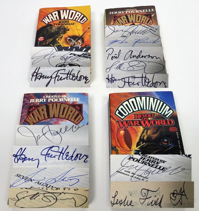 Jerry Pournelle Collection: War World Series: Blood Feuds, The Burning Eye, Sauron Dominion & Revolt on War World - Multiple Signatures: Jerry Pournelle, Harry Turtledove, Mike Resnick, Poul Anderson, Harry Turtledove, Susan Shwartz, S.M. Stirling, etc. [Photo 1]
