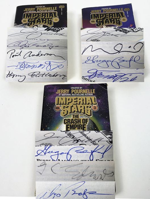 Jerry Pournelle Collection: Imperial Stars Series (Book 1-3): The Stars at War, Republic and Empire, The Crash of Empire - Multiple Signatures:  Jerry Pournelle, Algis Budrys, Poul Anderson, Vernor Vinge, Harry Turtledove, Norman Spinrad, etc. [Photo 1]