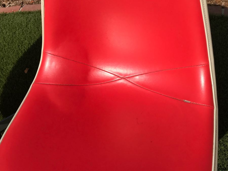 Set Of (6) Herman Miller Charles Eames Fiberglass Swivel Shell Chairs Office Desk Red Vinyl Aluminum Base [Photo 29]