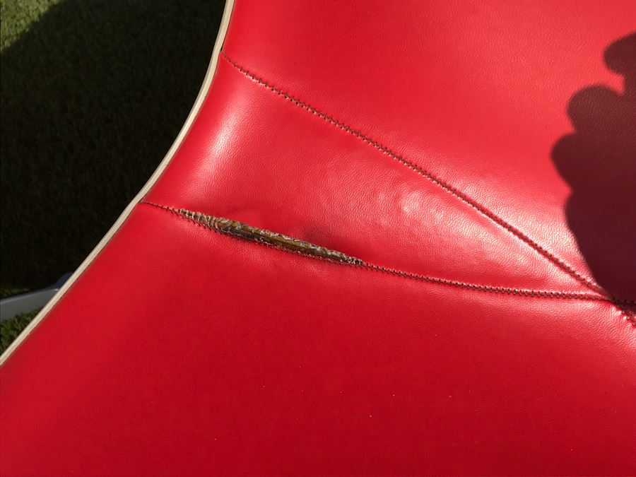 Set Of (6) Herman Miller Charles Eames Fiberglass Swivel Shell Chairs Office Desk Red Vinyl Aluminum Base [Photo 27]