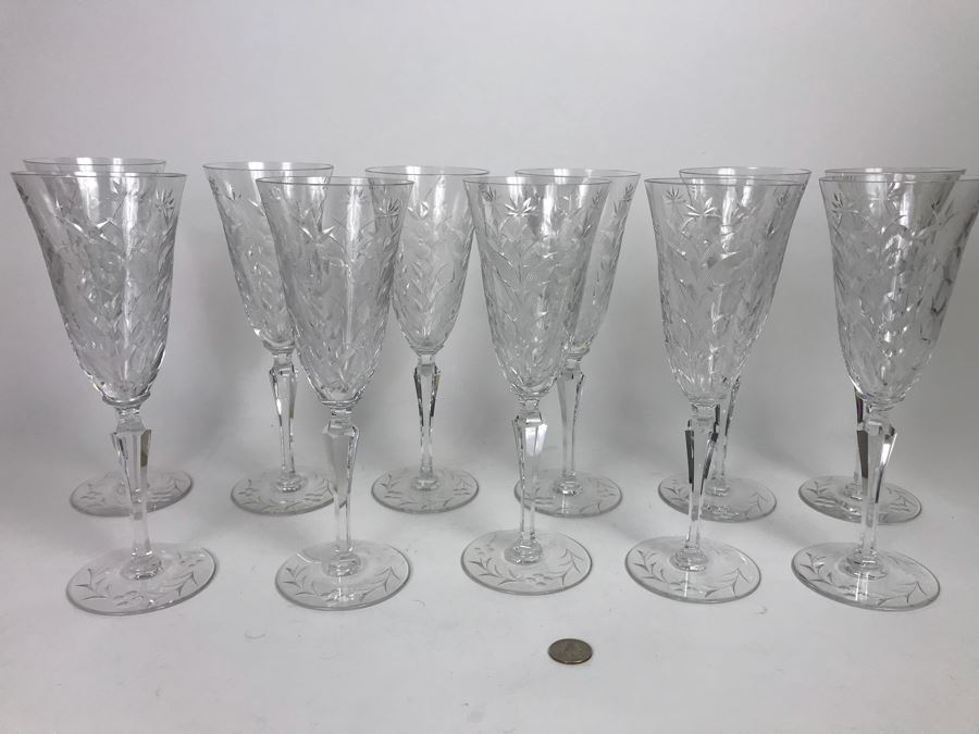 (11) Etched Crystal Stemware Glasses 10' [Photo 1]