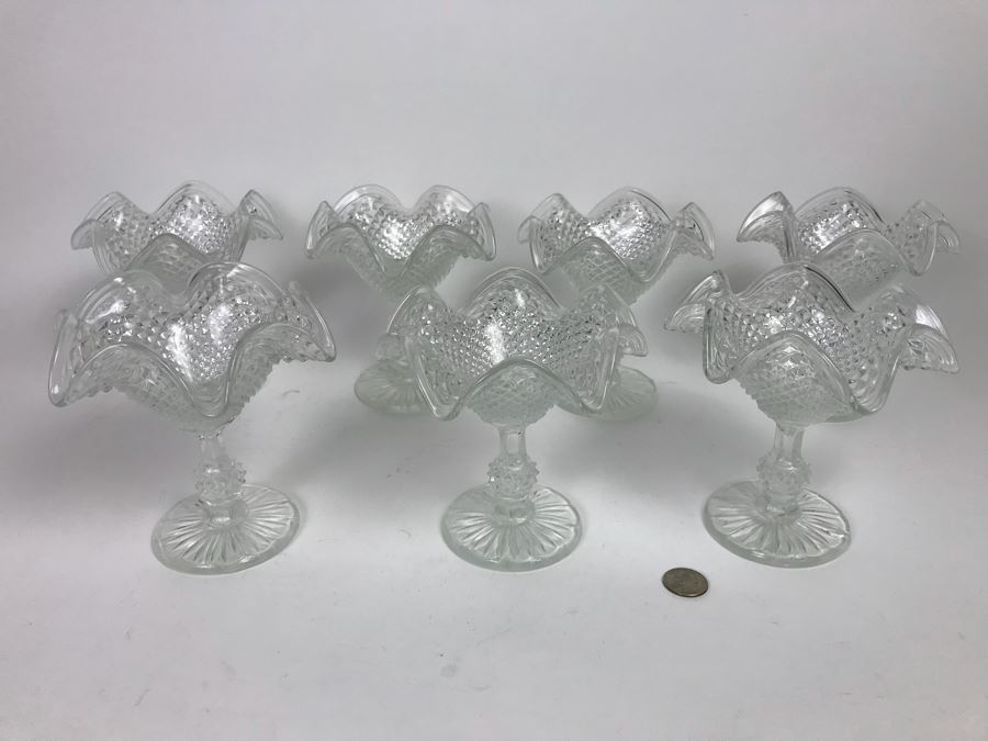 Set of 7 Vintage Ice Cream Sundae Dishes Desert Cups Clear Glass Footed  [Photo 1]