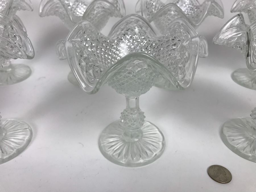 Set of 7 Vintage Ice Cream Sundae Dishes Desert Cups Clear Glass Footed  [Photo 4]