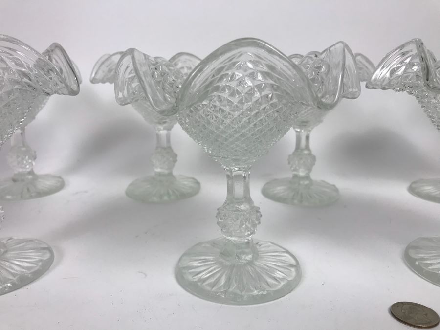 Set of 7 Vintage Ice Cream Sundae Dishes Desert Cups Clear Glass Footed  [Photo 5]
