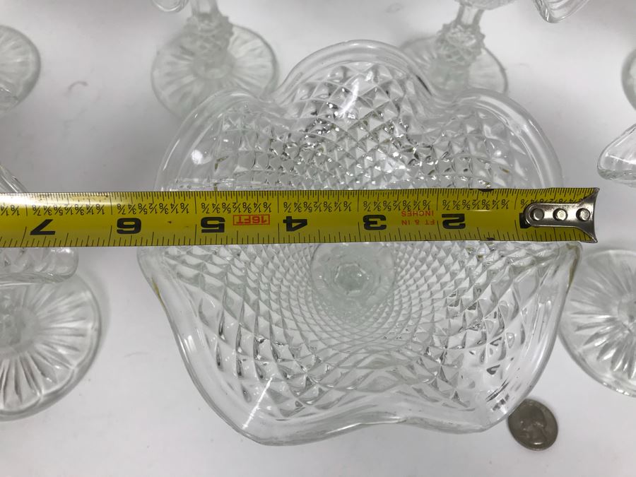 Set of 7 Vintage Ice Cream Sundae Dishes Desert Cups Clear Glass Footed
