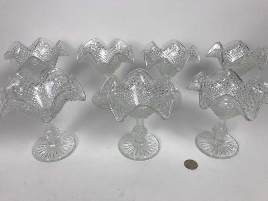 Set of 7 Vintage Ice Cream Sundae Dishes Desert Cups Clear Glass Footed  [Photo 6]