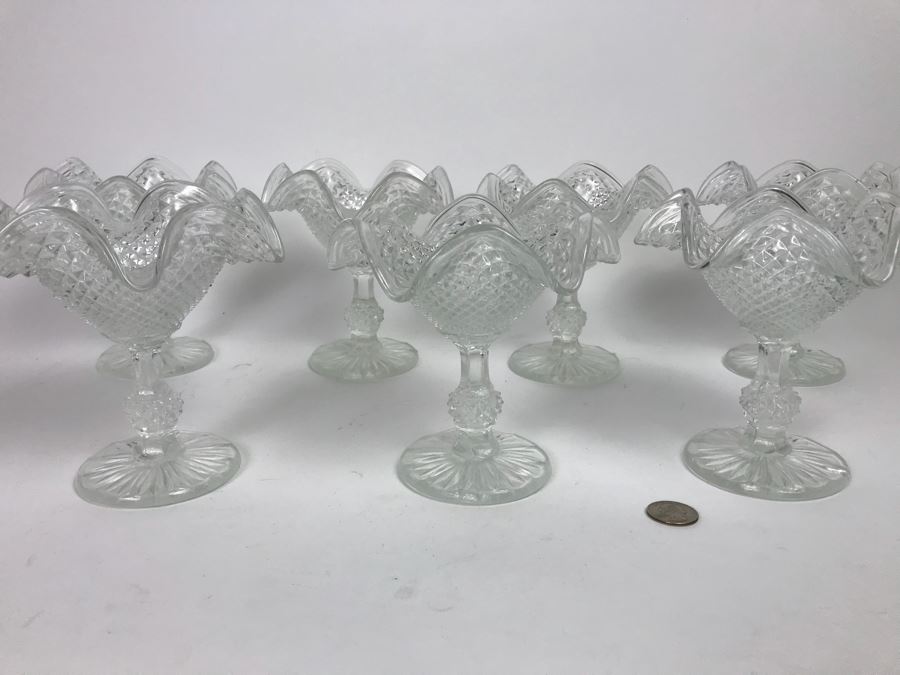 Set of 7 Vintage Ice Cream Sundae Dishes Desert Cups Clear Glass Footed  [Photo 2]