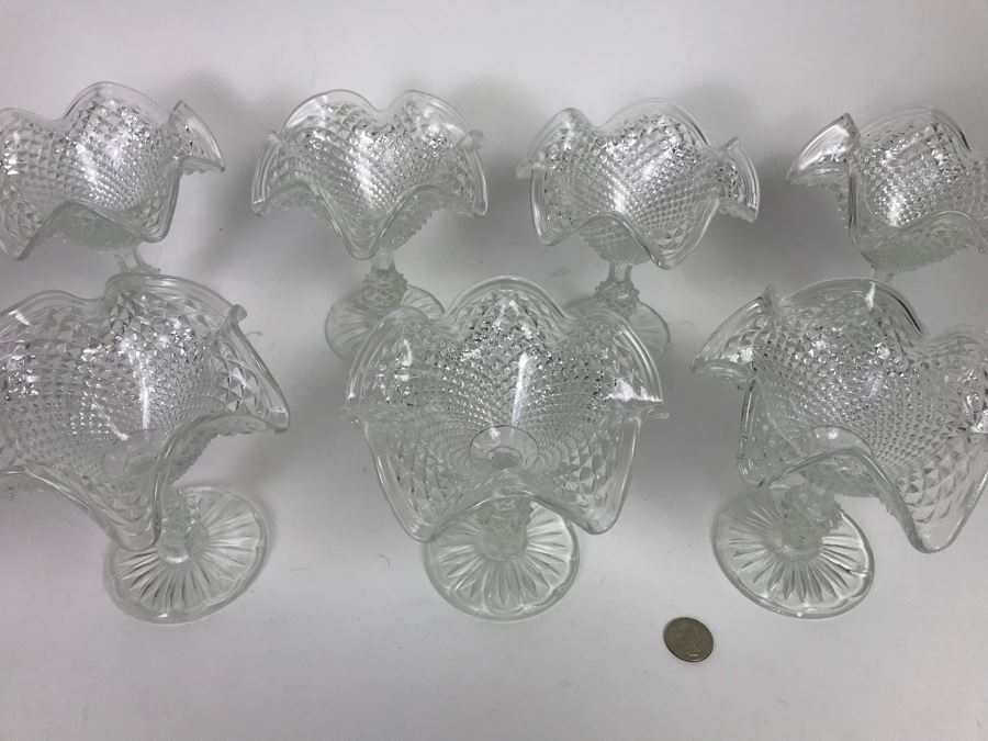 Set of 7 Vintage Ice Cream Sundae Dishes Desert Cups Clear Glass Footed  [Photo 3]