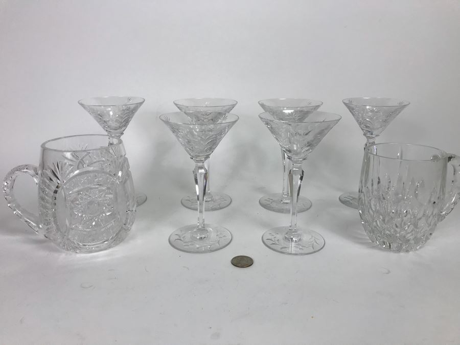 (6) Crystal Stemware Glasses And (2) Crystal Mugs [Photo 3]