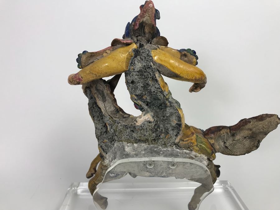 Vintage Asian Hand Made Roof Tile Mounted On Lucite Base For Display 12' High [Photo 11]