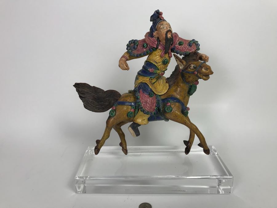 Vintage Asian Hand Made Roof Tile Mounted On Lucite Base For Display 12' High [Photo 2]