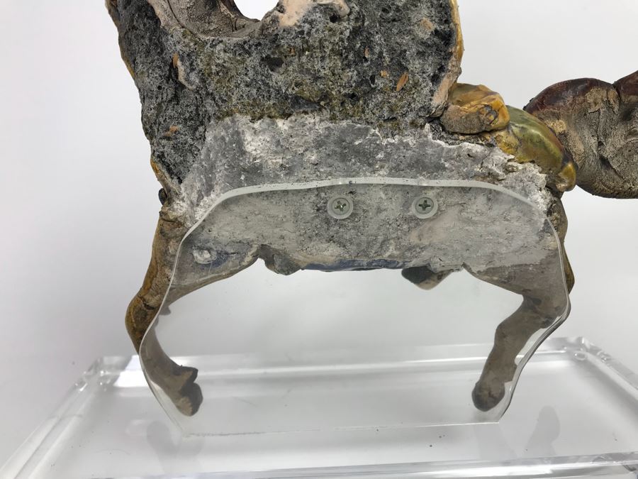 Vintage Asian Hand Made Roof Tile Mounted On Lucite Base For Display 12' High [Photo 12]