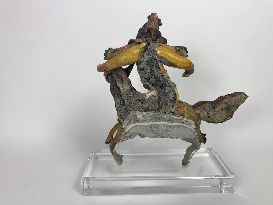 Vintage Asian Hand Made Roof Tile Mounted On Lucite Base For Display 12' High [Photo 10]