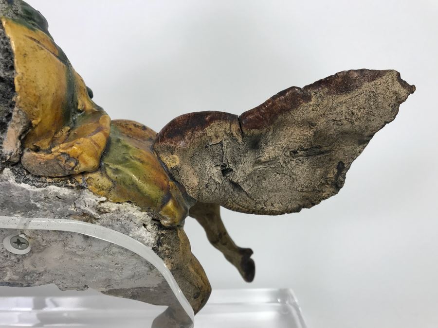 Vintage Asian Hand Made Roof Tile Mounted On Lucite Base For Display 12' High [Photo 13]