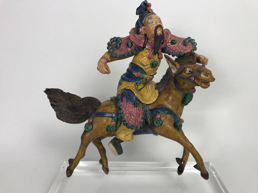 Vintage Asian Hand Made Roof Tile Mounted On Lucite Base For Display 12' High [Photo 3]