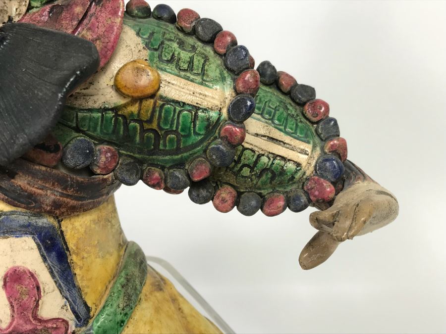 Vintage Asian Hand Made Roof Tile Mounted On Lucite Base For Display 12.5' Tall [Photo 7]